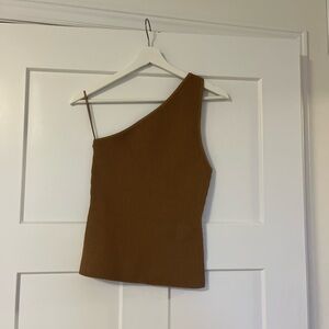 Babaton Sculpt Knit One-Shoulder Top - Camel Brown